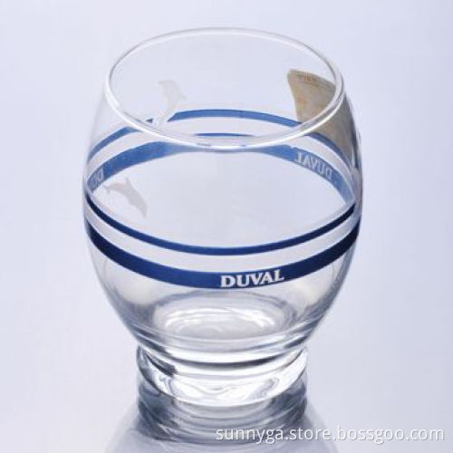 Shot Blown Glass with Decal Logo, Wine Barrel Shape